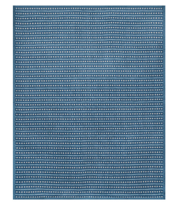 Blue blanket with repeating white dot pattern arranged in horizontal rows.6