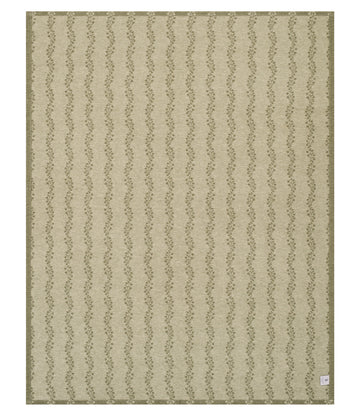 Beige blanket with vertical vine pattern and olive green border.8