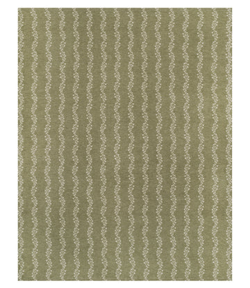 Sage green lightweight blanket with vertical wavy stripes of white leaf or vine patterns throughout.4