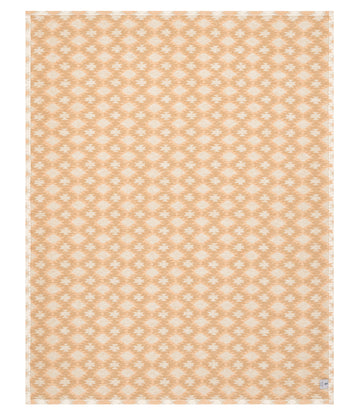 Tan and cream blanket with repeating diamond pattern throughout.7