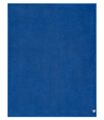 Blue blanket with herringbone texture pattern throughout.7