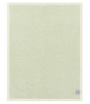 Sprout green mini blanket with herringbone weave pattern and cream border.7