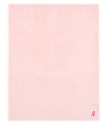 Pink textile with herringbone weave pattern and ribbon symbol in lower right corner.4