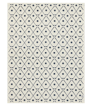 Cream blanket with navy golf club and ball diamond pattern throughout.8