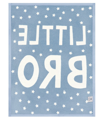 Blue mini blanket with white stars and "Little Bro" text in large letters.8