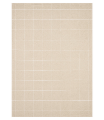 Wheat-colored blanket with a windowpane grid pattern in white lines throughout.5