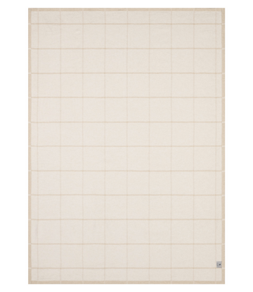 Wheat-colored lightweight blanket with an all-over windowpane plaid pattern in subtle tan tones.6